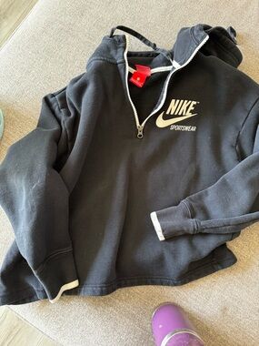 Nike Black Pullover Half-Zip Hoodie with White Logo